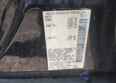 2018 Nissan Altima 2.5 S z USA, uszkodzony, nr VIN 1N4AL3AP2JC224630